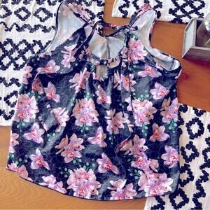 Vixxon Dixxon Orchid Floral Black Pink Halter Top women’s size medium M